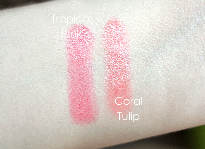 Clarins Joli Rouge Brilliant Sheer Shine Lipstick Tropical Pink Coral Tulip Swatches